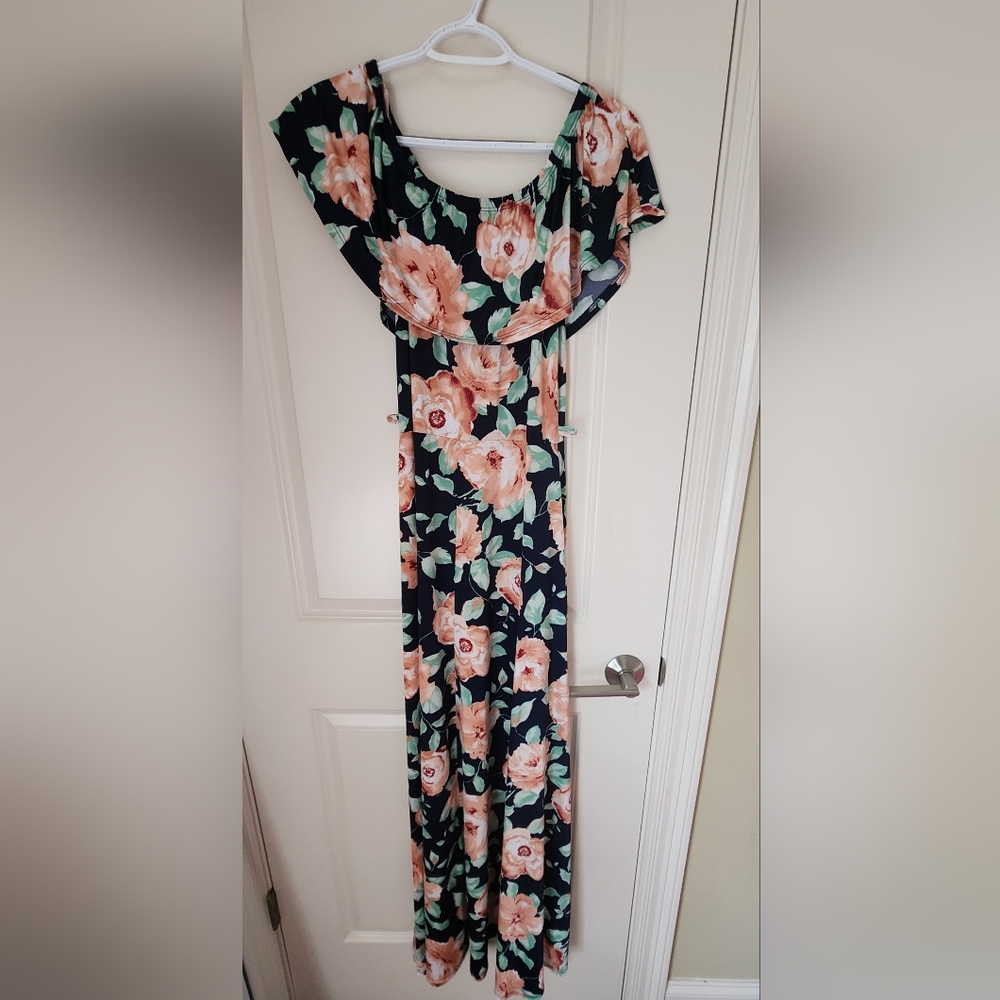 Pinkblush Black Floral Fall Maternity Maxi Dress